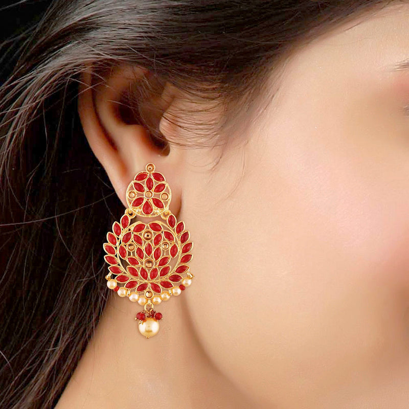 Etnico Traditional Gold Plated Chandbali Earrings Encased With Faux Kundans For Women/Girls (E2460R)