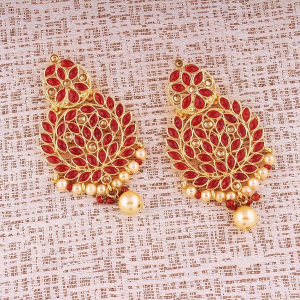 Etnico Traditional Gold Plated Chandbali Earrings Encased With Faux Kundans For Women/Girls (E2460R)