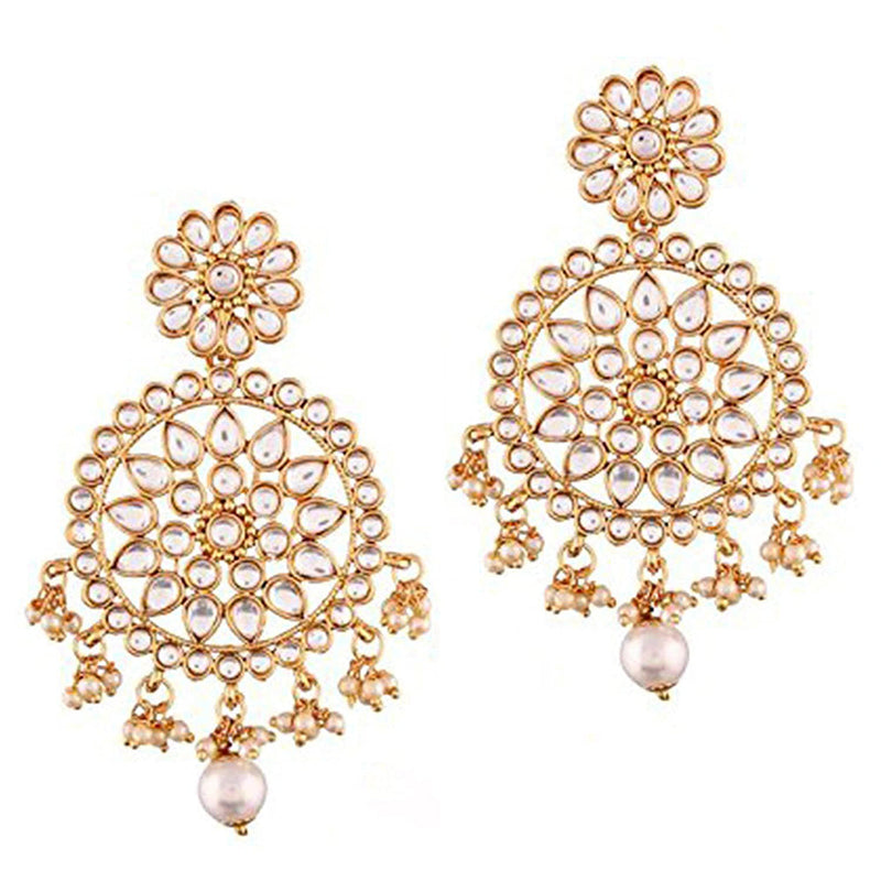 Etnico 18k Gold Plated Traditional Chandbali Earrings Encased With Faux Kundans For Women/Girls (E2461W)
