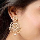 Etnico 18k Gold Plated Traditional Chandbali Earrings Encased With Faux Kundans For Women/Girls (E2461W)