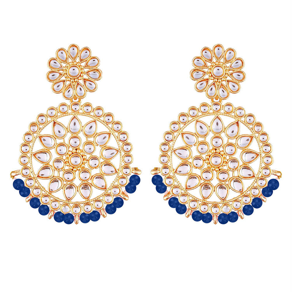 Etnico 18K Gold Plated Chandbali Earrings Glided With Kundans For Women/Girls (E2462Bl)