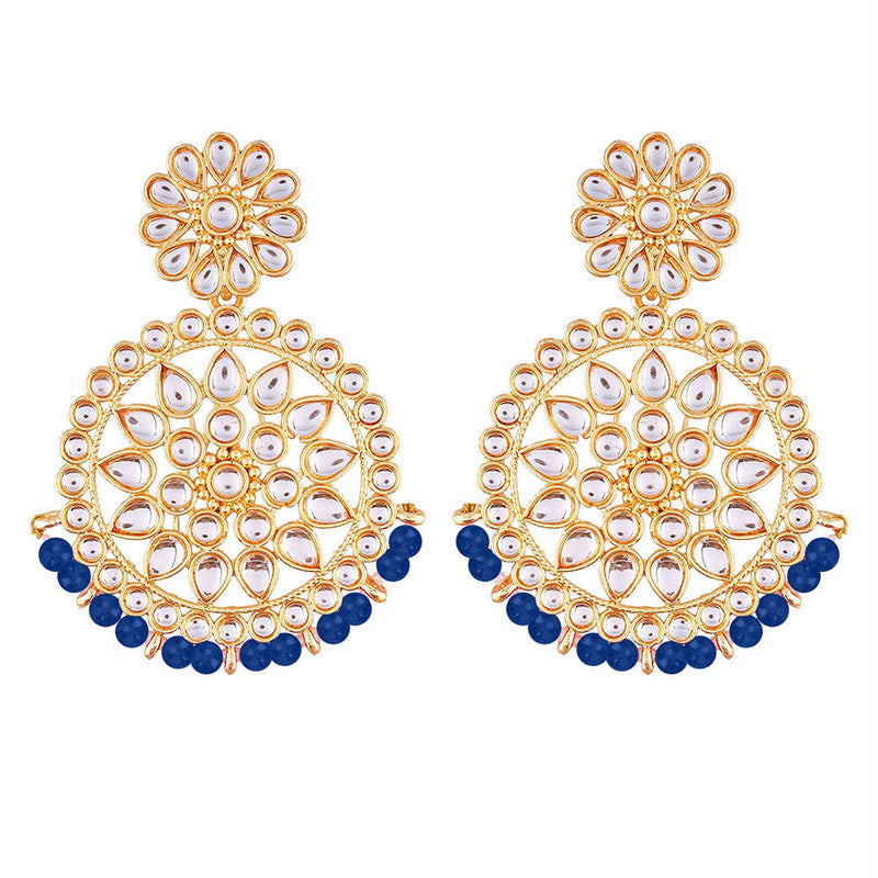 Etnico 18K Gold Plated Chandbali Earrings Glided With Kundans For Women/Girls (E2462Bl)