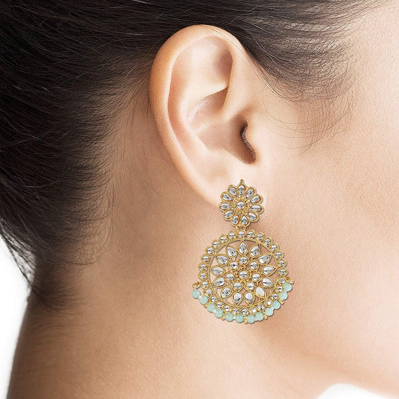 Etnico 18K Gold Plated Chandbali Earrings Glided With Kundans For Women/Girls (E2462Min)