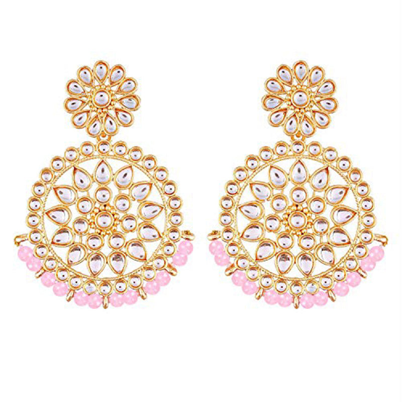 Etnico 18K Gold Plated Chandbali Earrings Glided With Kundans For Women/Girls (E2462Pi)