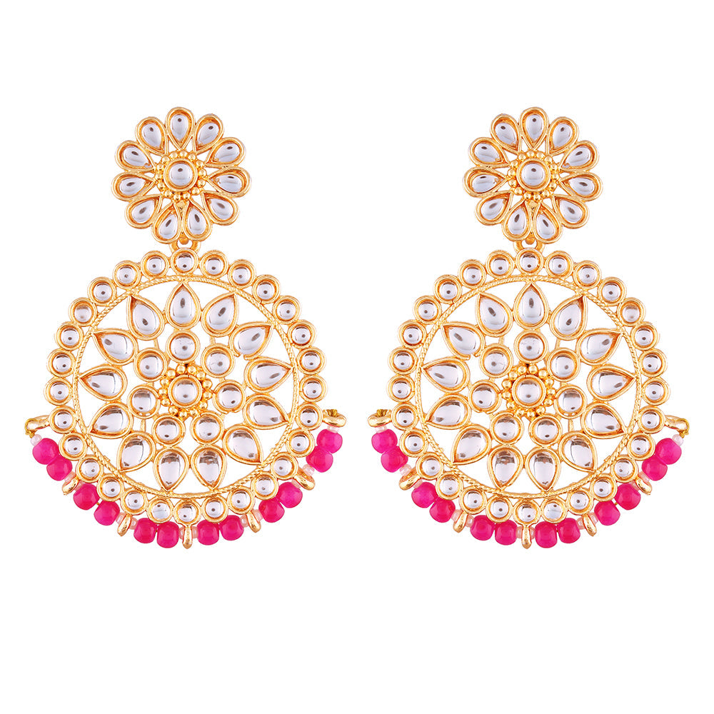 Etnico 18K Gold Plated Chandbali Earrings Glided With Kundans For Women/Girls (E2462Q)