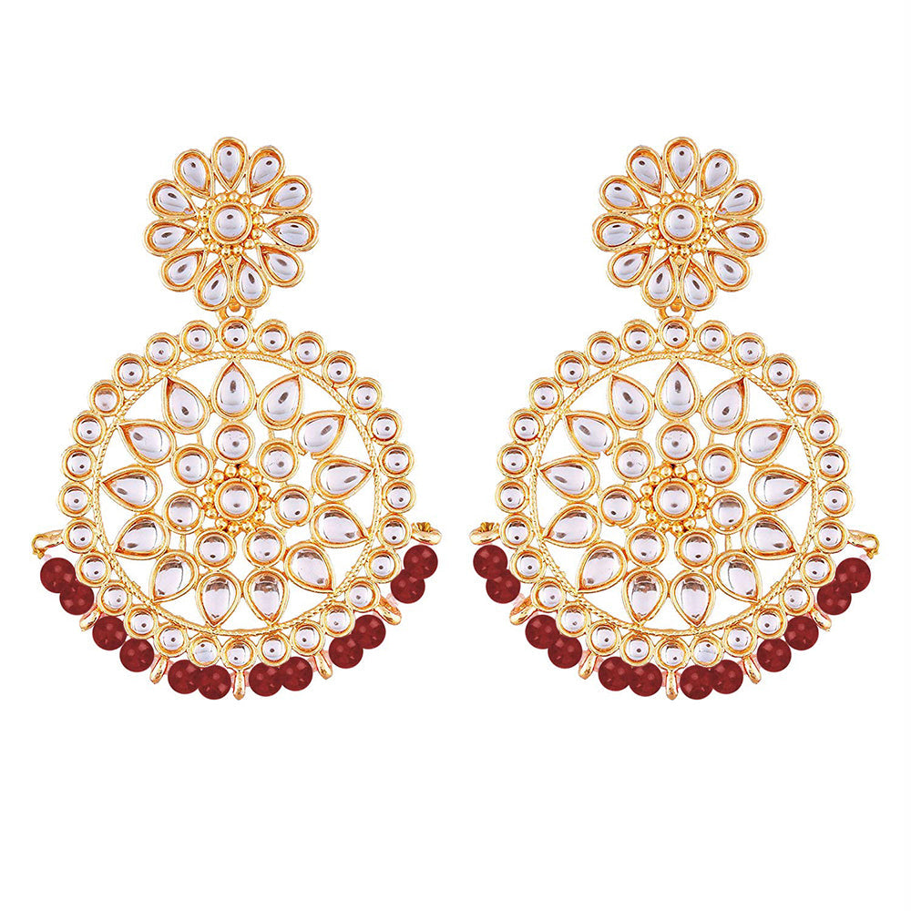 Etnico 18K Gold Plated Chandbali Earrings Glided With Kundans For Women/Girls (E2462R)