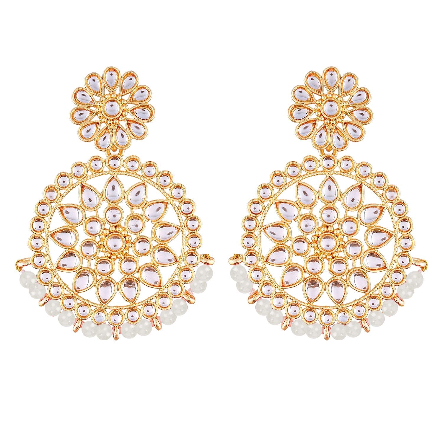 Etnico 18K Gold Plated Chandbali Earrings Glided With Kundans For Women/Girls (E2462W)