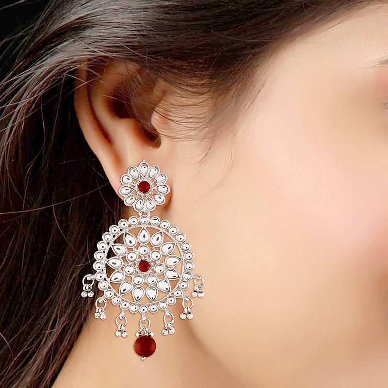 Etnico 18k Rhodium Plated Chandbali Earrings Glided With Kundans For Women/Girls (E2462ZM)
