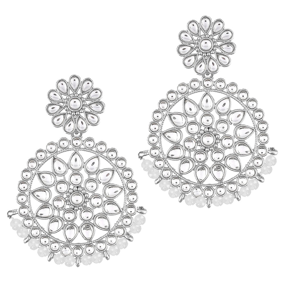 Etnico 18k Rhodium Plated Chandbali Earrings Glided With Kundans For Women/Girls (E2462ZW)