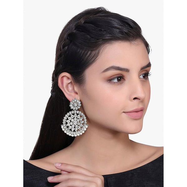 Etnico 18k Rhodium Plated Chandbali Earrings Glided With Kundans For Women/Girls (E2462ZW)
