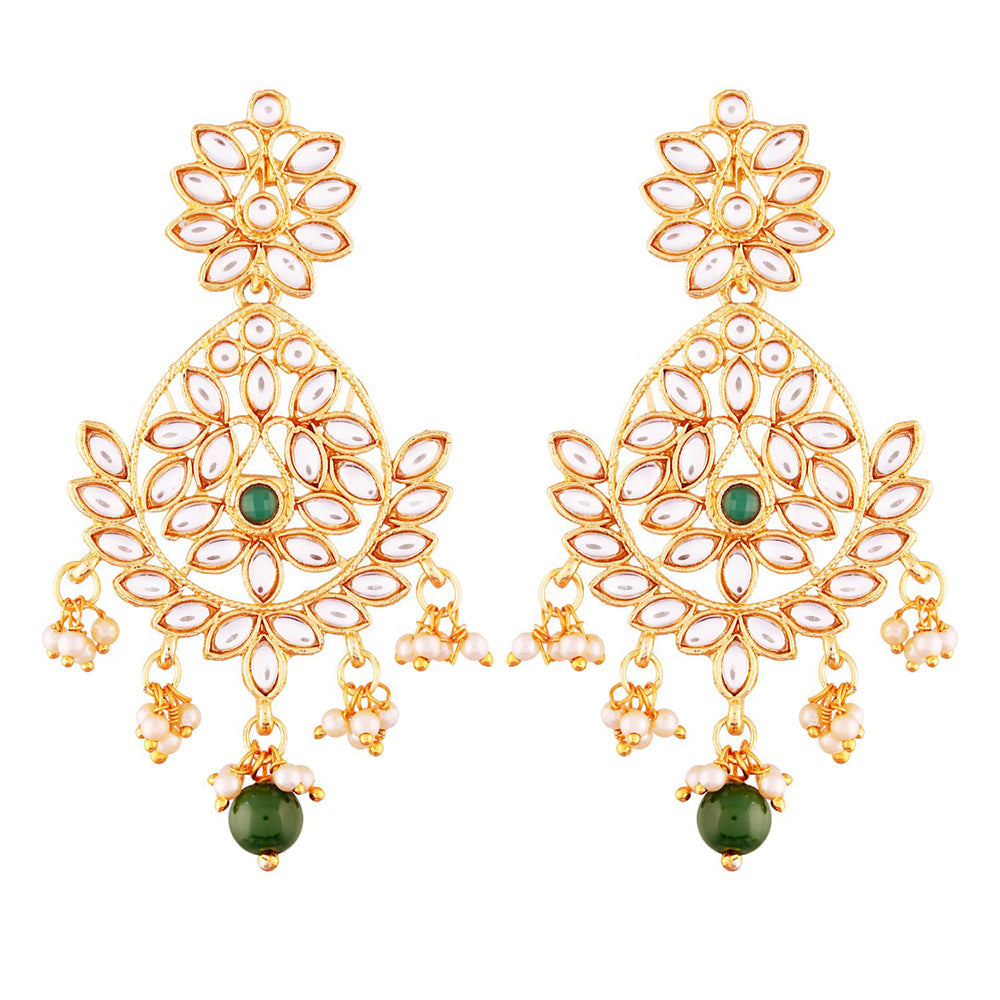 Etnico Traditional Gold Plated Chandbali Earrings Encased With Faux Kundans For Women/Girls (E2465G)