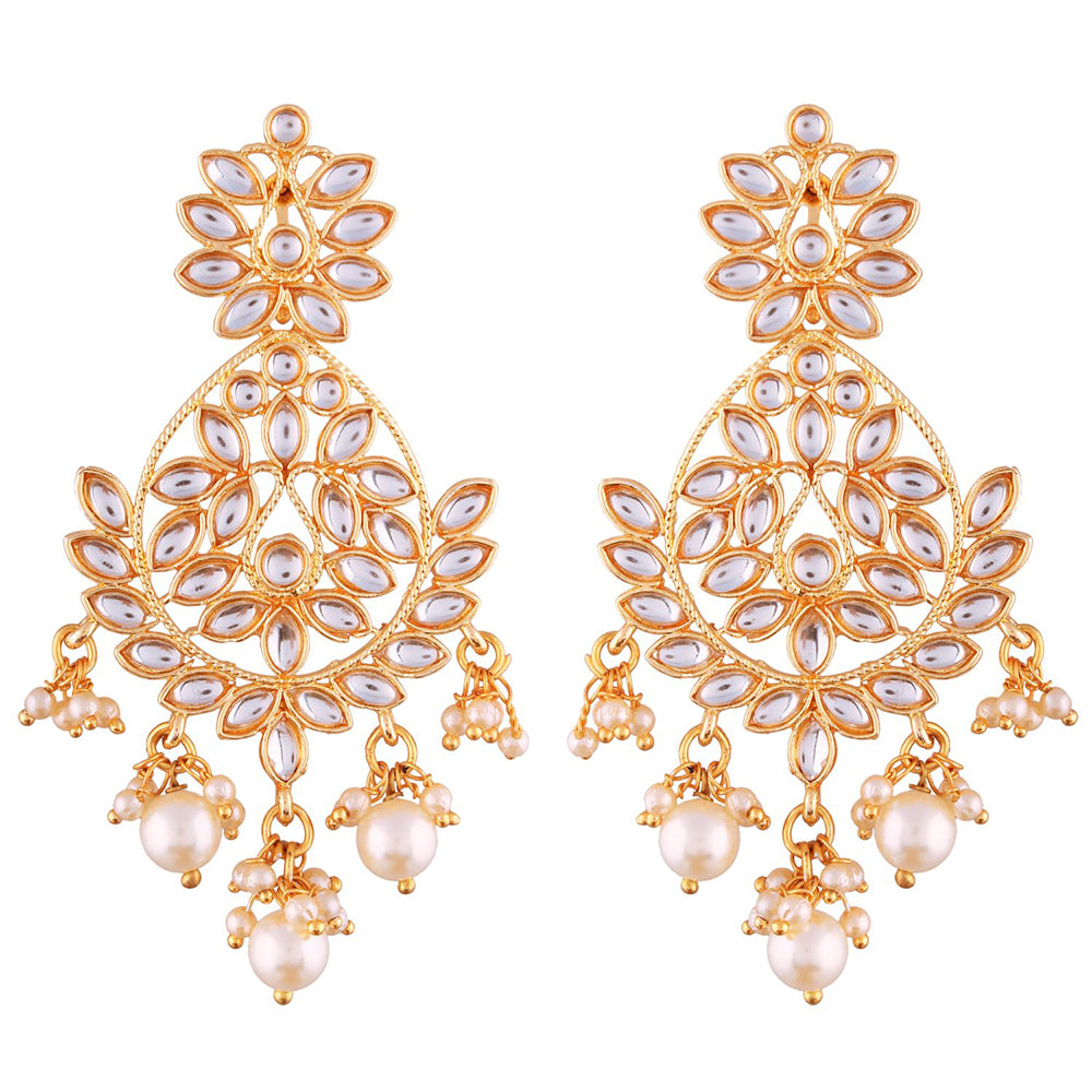 Etnico Gold Plated Zinc Alloy Kundan Stone Earrings For Women's, Gold(E2465W)