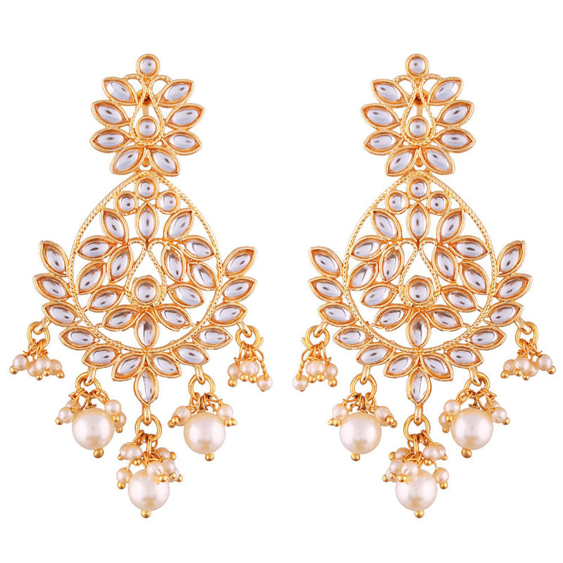 Etnico Gold Plated Zinc Alloy Kundan Stone Earrings For Women's, Gold(E2465W)