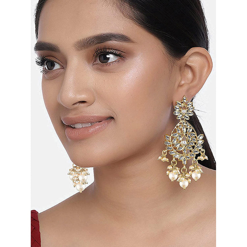 Etnico Gold Plated Zinc Alloy Kundan Stone Earrings For Women's, Gold(E2465W)