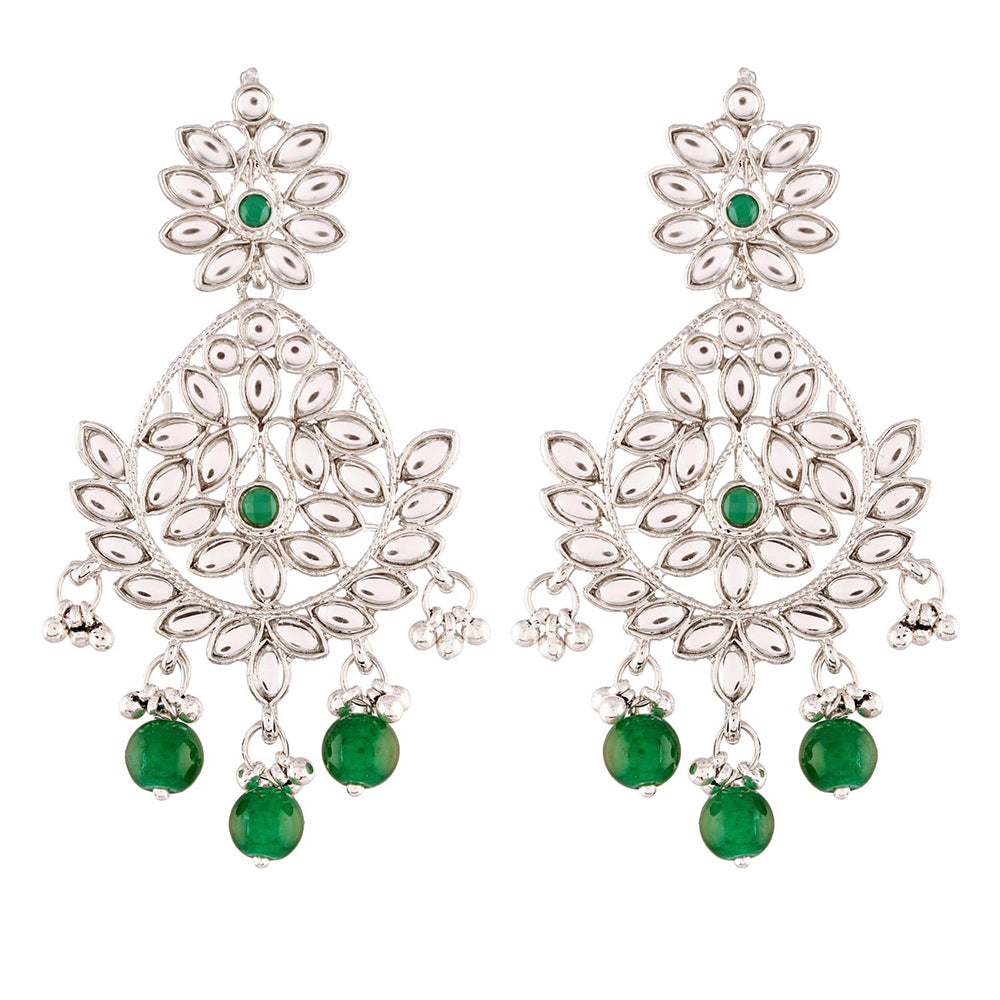 Etnico Traditional Silver Plated Chandbali Earrings Encased With Faux Kundans For Women/Girls (E2465ZG)