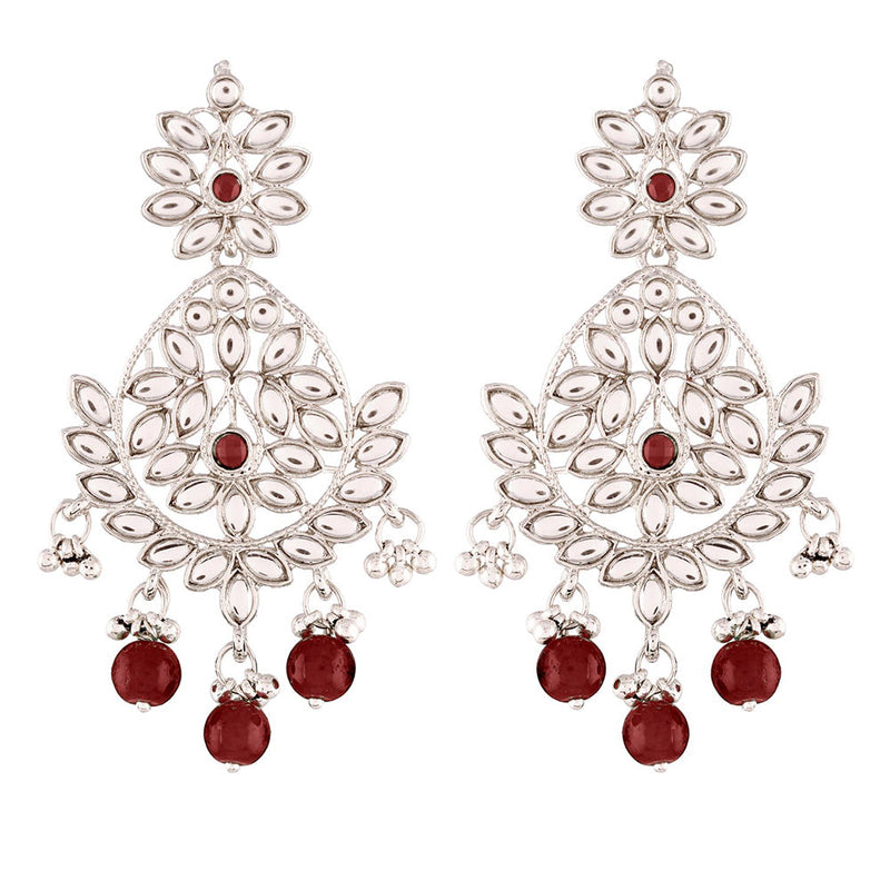 Etnico Traditional Silver Plated Chandbali Earrings Encased With Faux Kundans For Women/Girls (E2465ZM)