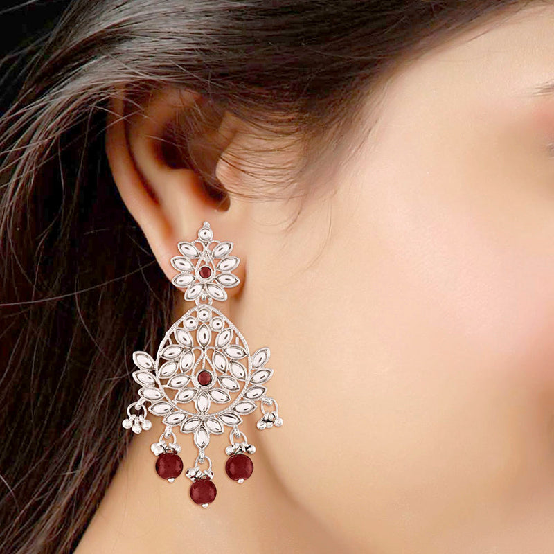 Etnico Traditional Silver Plated Chandbali Earrings Encased With Faux Kundans For Women/Girls (E2465ZM)