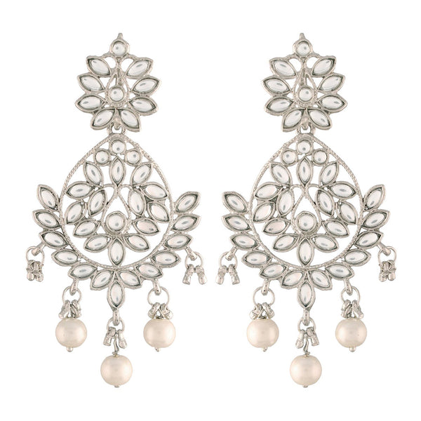 Etnico 18k Rhodium Plated Chandbali Earrings Encased With Faux Kundans For Women/Girls (E2465ZW)