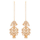 Etnico 18K Gold Plated Intricately Designed Traditional Earrings with Hair Chain Encased With Kundans & Pearls (E2466W)