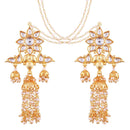 Etnico 18K Gold Plated Intricately Designed Traditional Earrings with Hair Chain Encased With Kundans & Pearls (E2467W)