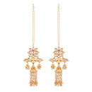 Etnico 18K Gold Plated Intricately Designed Traditional Earrings with Hair Chain Encased With Kundans & Pearls (E2467W)