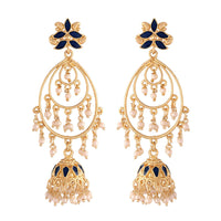 Etnico 18k Gold Plated Traditional Handcrafted Blue Meenakari Pearl Studded Dangler Jhumki Earrings for Women (E2471Bl)