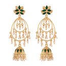 Etnico 18k Gold Plated Traditional Handcrafted Green Meenakari Pearl Studded Dangler Jhumki Earrings for Women (E2471G)