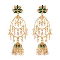 Etnico 18k Gold Plated Traditional Handcrafted Green Meenakari Pearl Studded Dangler Jhumki Earrings for Women (E2471G)