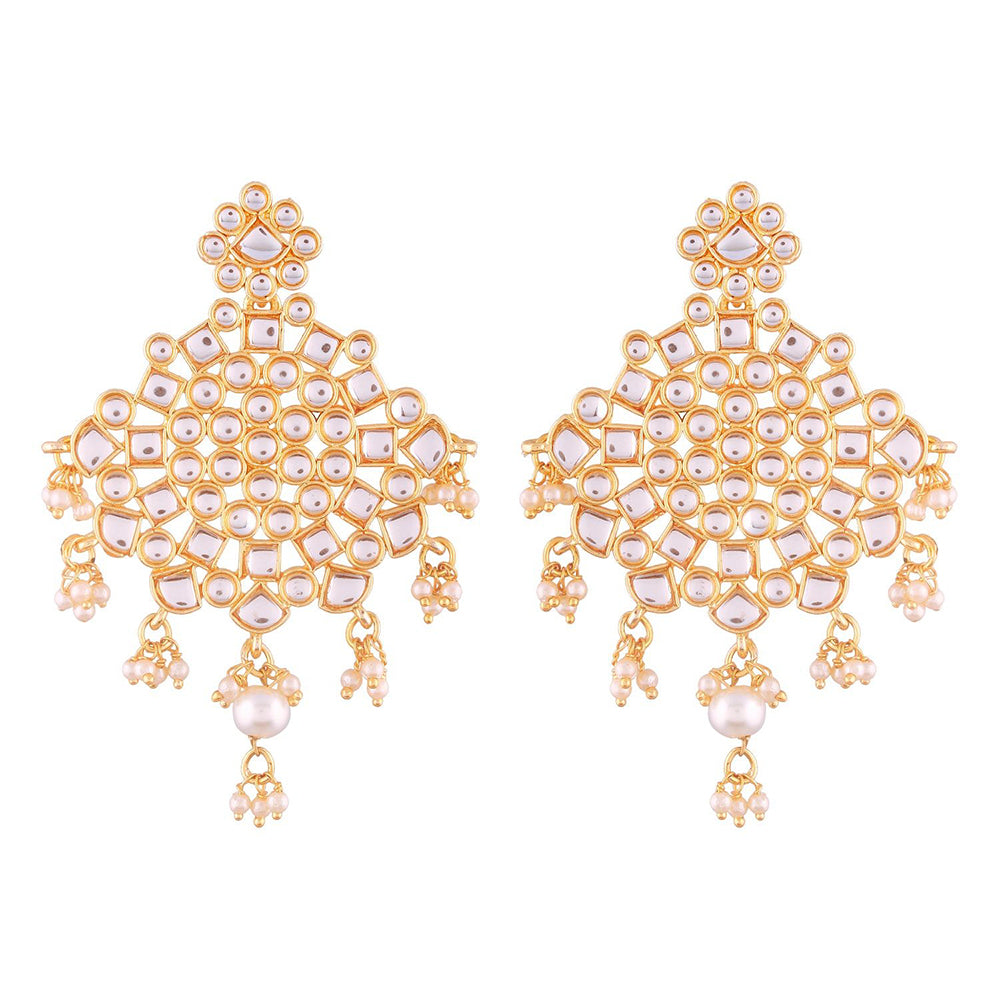Etnico Traditional Gold Plated Chandbali Earrings Encased With Faux Kundans For Women/Girls (E2490W)