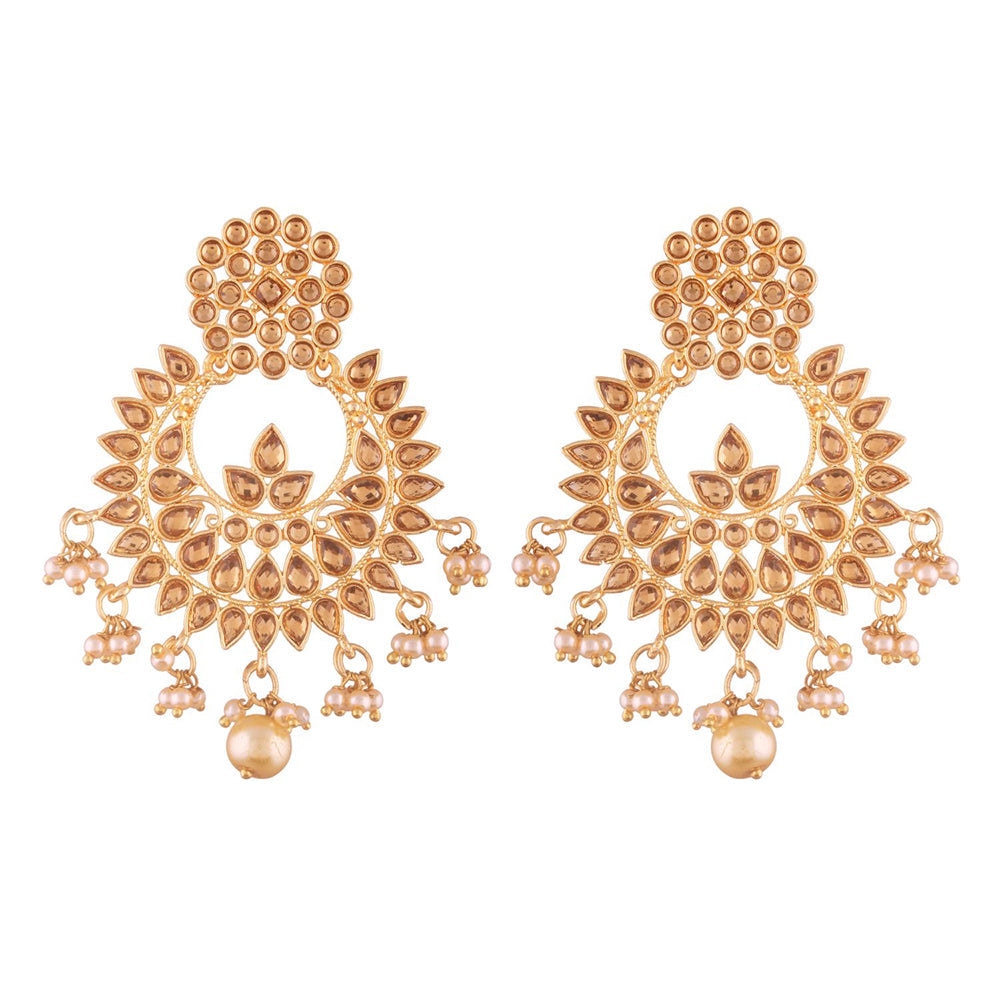 Etnico Traditional Gold Plated Chandbali Earrings Encased With Faux Kundans For Women/Girls (E2496FL)