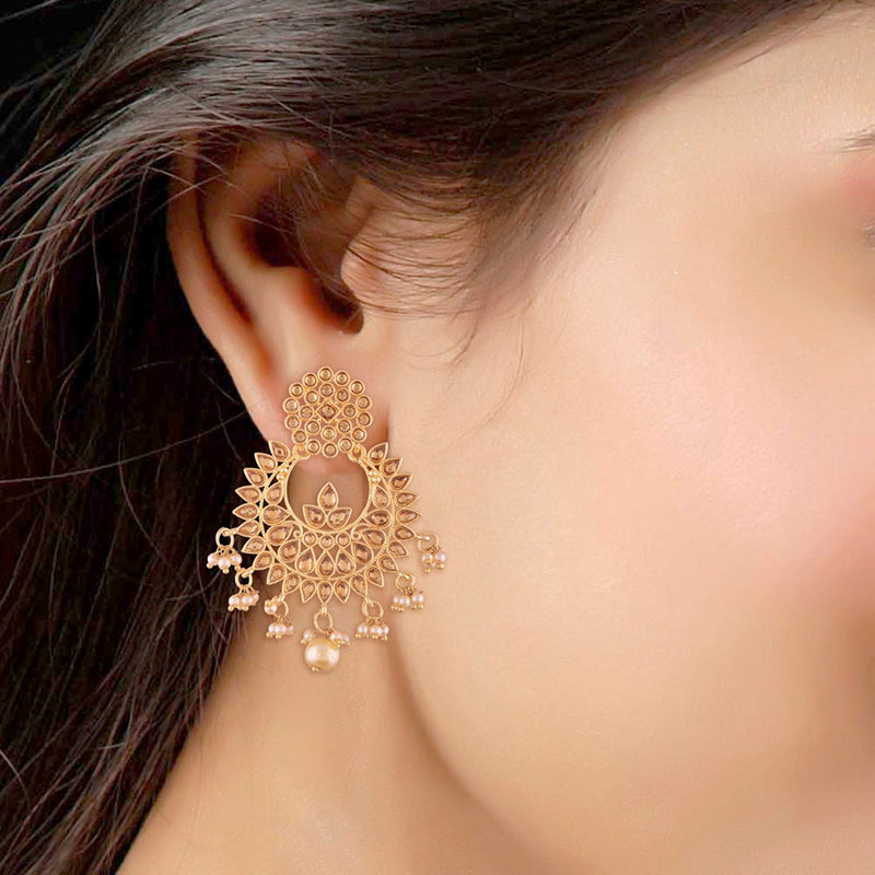 Etnico Traditional Gold Plated Chandbali Earrings Encased With Faux Kundans For Women/Girls (E2496FL)
