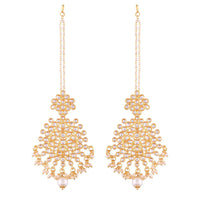 Etnico Traditional Gold Plated Big Earrings Encased With Faux Kundans & Attached With Hair Chain for Women/Girls (E2497W)