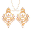 Etnico Traditional Gold Plated Big Earrings Encased With Faux Kundans & Attached With Hair Chain for Women/Girls (E2498W)