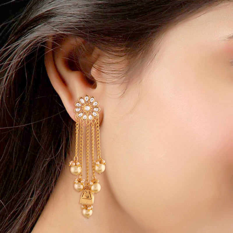 Etnico 18K Gold Plated Traditional Kundan & Pearl Studded Earring Set for Women/Girls (E2606FL)