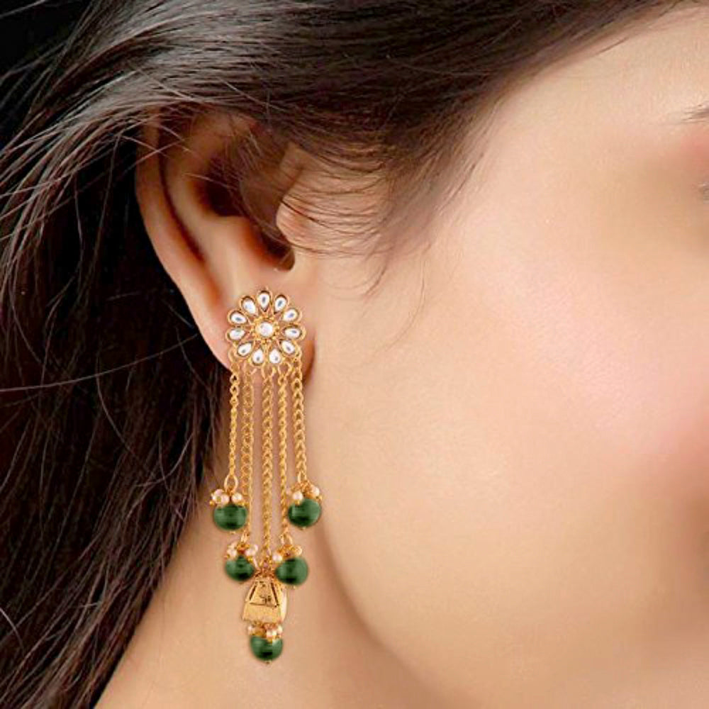 Etnico 18K Gold Plated Traditional Kundan & Pearl Studded Earring Set for Women/Girls (E2606G)