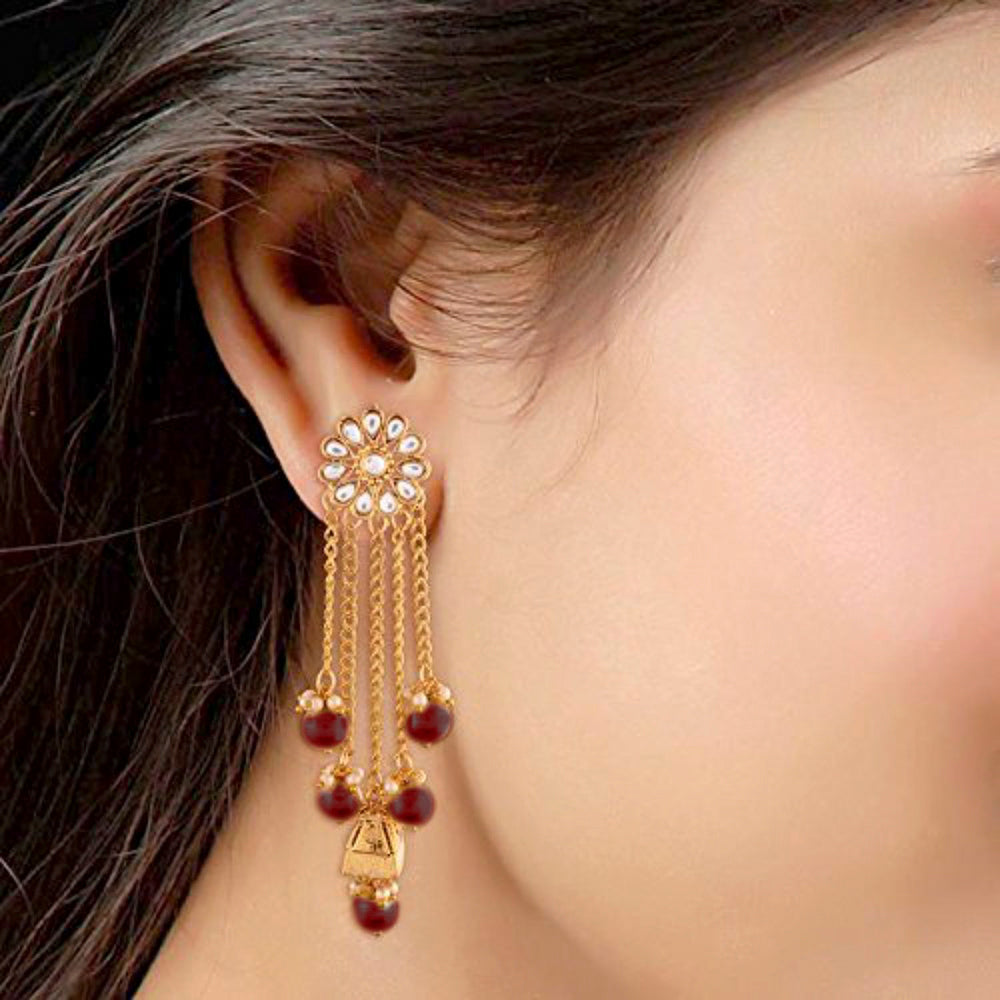 Etnico 18K Gold Plated Traditional Kundan & Pearl Studded Earring Set for Women/Girls (E2606M)