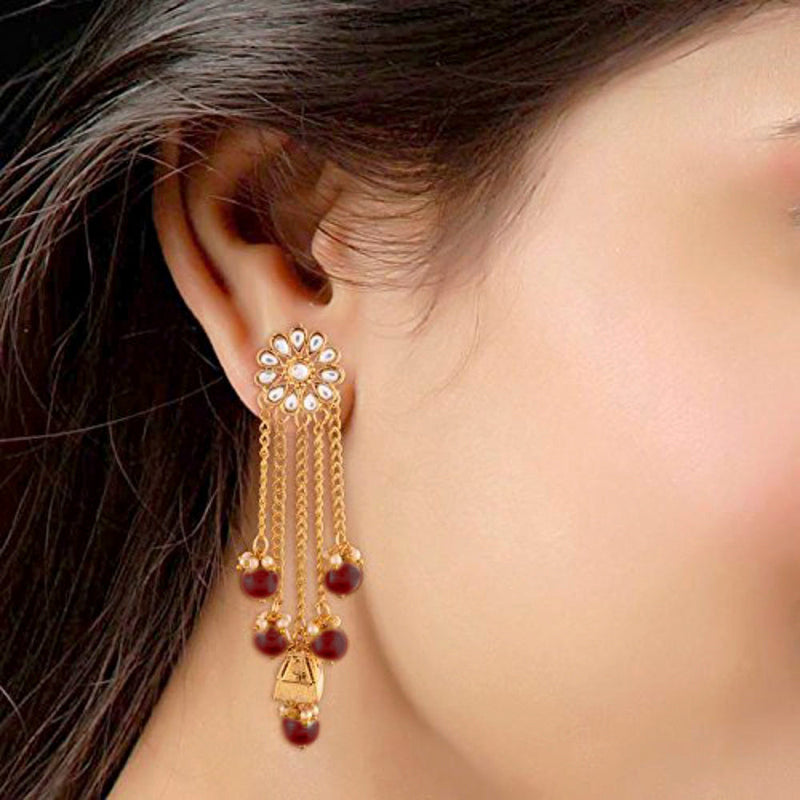 Etnico 18K Gold Plated Traditional Kundan & Pearl Studded Earring Set for Women/Girls (E2606M)