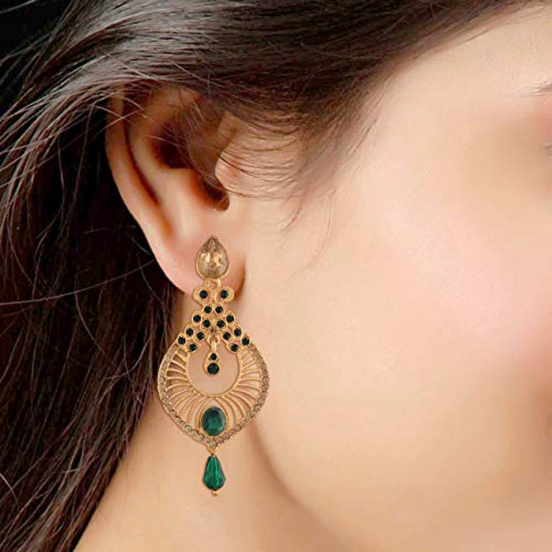 Etnico Traditional Gold Plated Dangler & Drop Chandbali Designer Earrings For Women (E2612G)