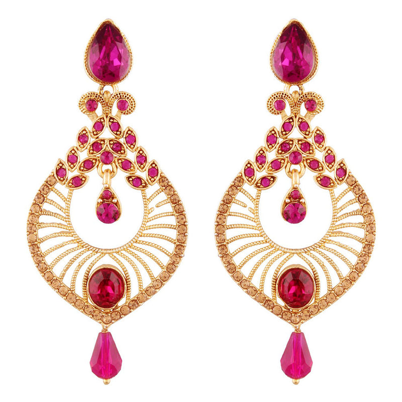 Etnico Traditional Gold Plated Dangler & Drop Chandbali Designer Earrings For Women (E2612Q)