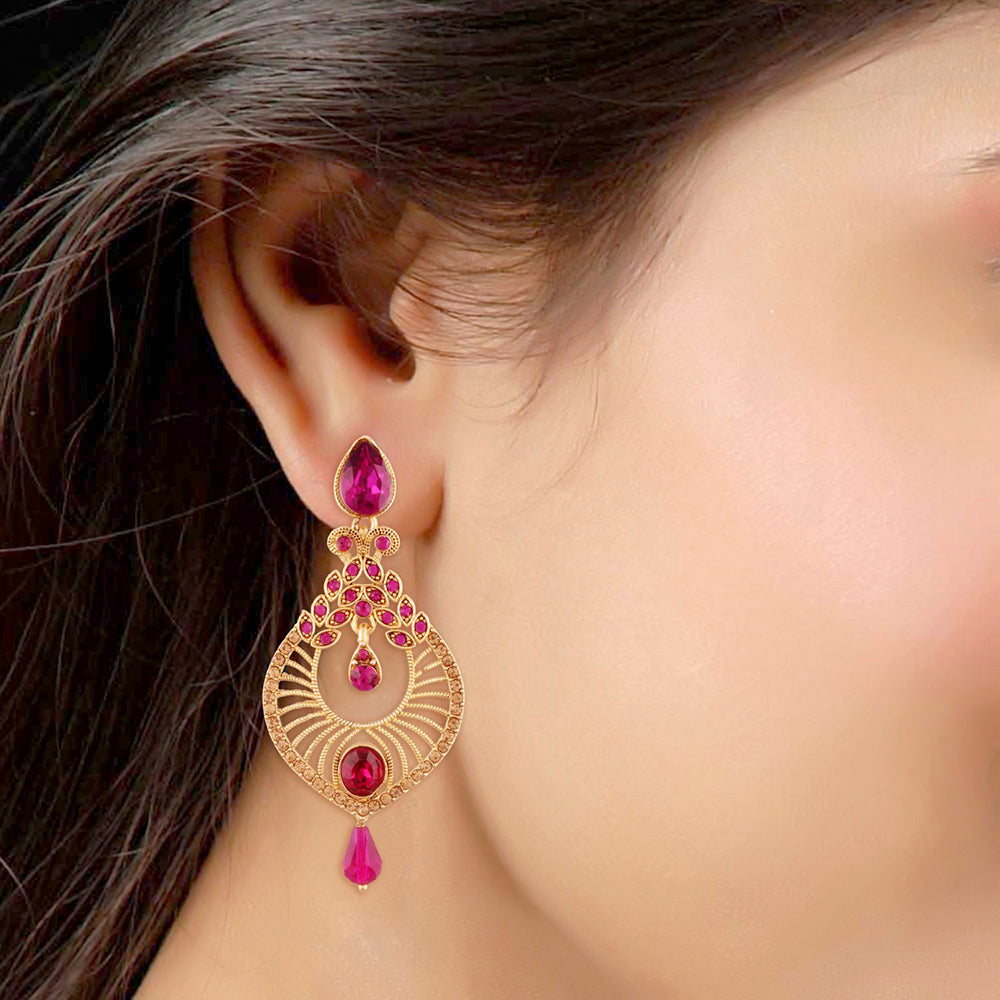 Etnico Traditional Gold Plated Dangler & Drop Chandbali Designer Earrings For Women (E2612Q)