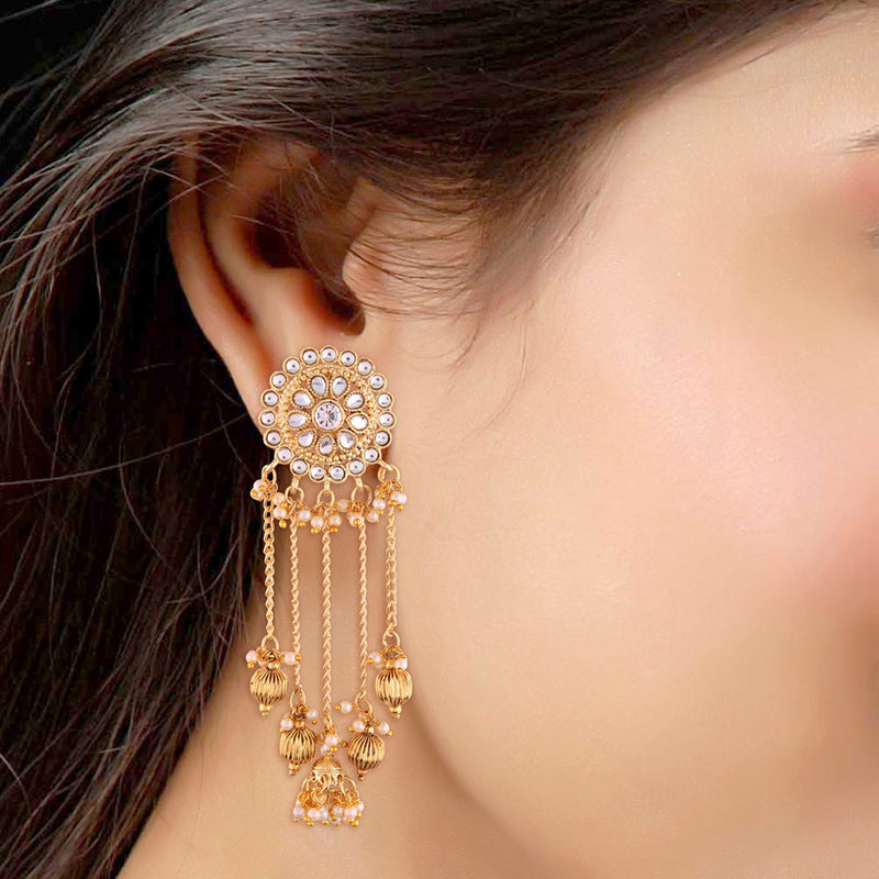 Buy Women's Alloy Chandbali Earring with Earchain in White Online -  KARMAPLACE — Karmaplace