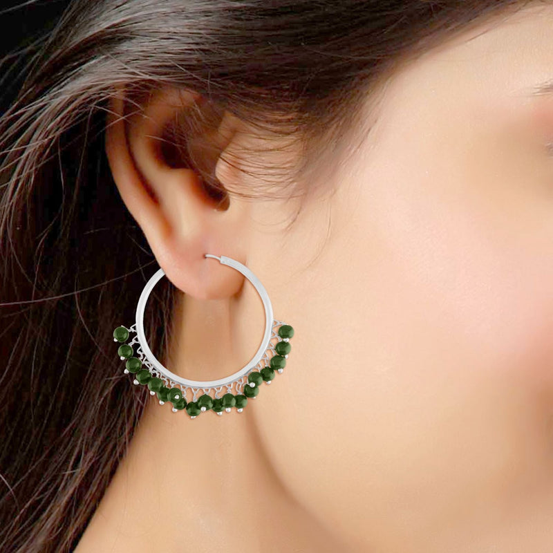 Etnico Silver Plated Pearl Chandbali Earring for Women (E2628SG)