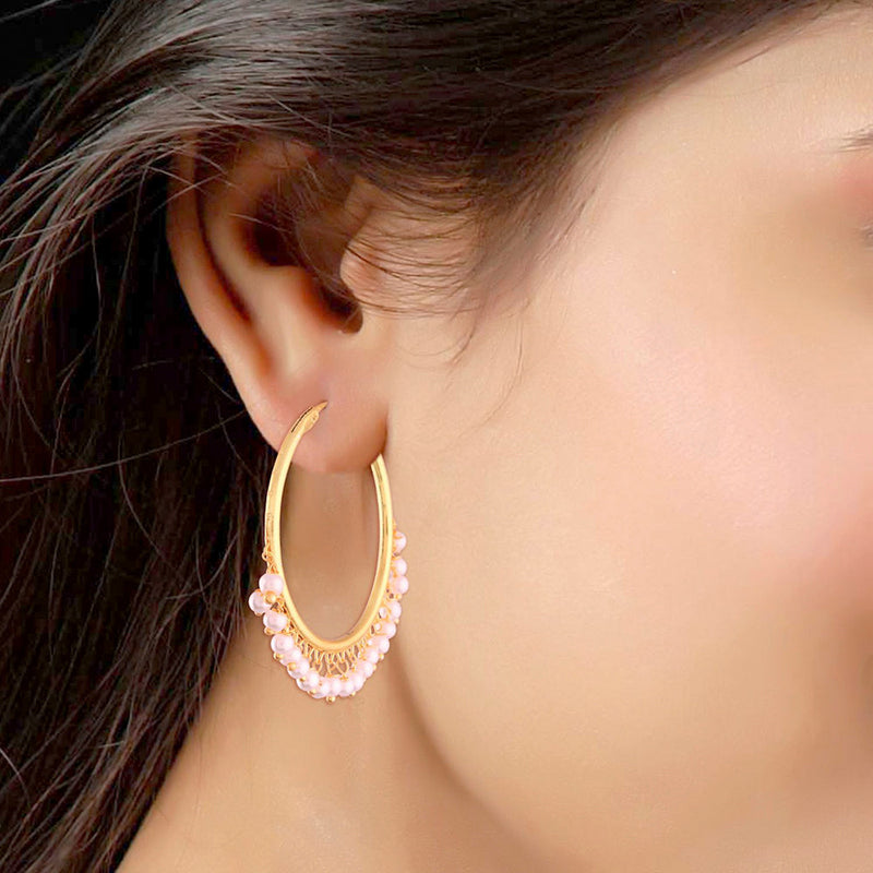Etnico Gold Plated Chandbali Hoop Earrings Handcrafted with pearl for Women/Girls (E2628W)