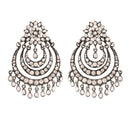 Etnico 18K Silver Oxidised Traditional Stone Studded Chandbali Earrings for Women (E2633OX)