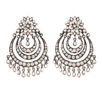 Etnico 18K Silver Oxidised Traditional Stone Studded Chandbali Earrings for Women (E2633OX)