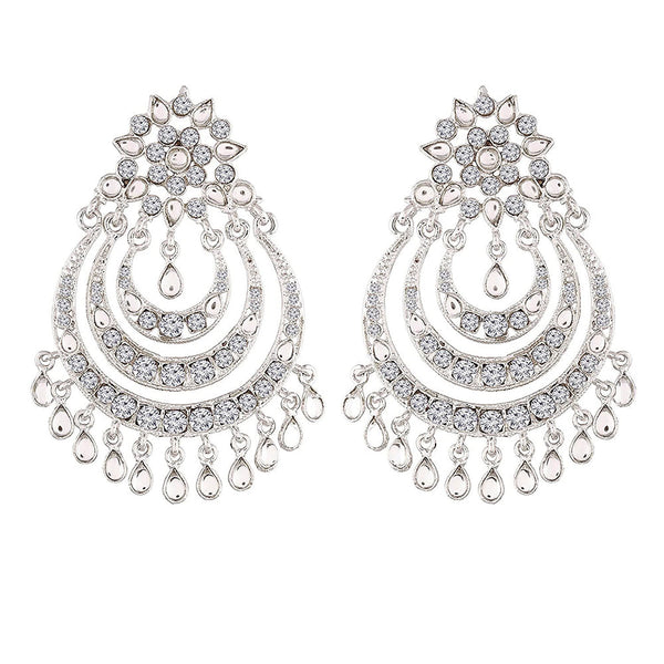 Etnico Traditional Silver Plated Kundan Earrings for Women (E2633SS)