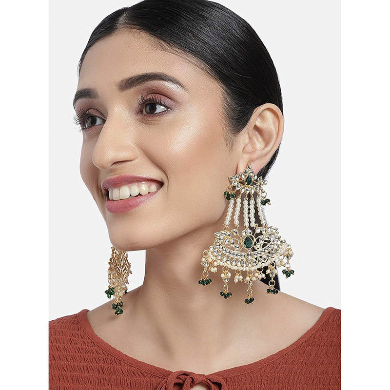 Etnico Gold Plated Traditional Kundan & Pearl Dangler Drop Paasa Earrings For Women (E2636G)