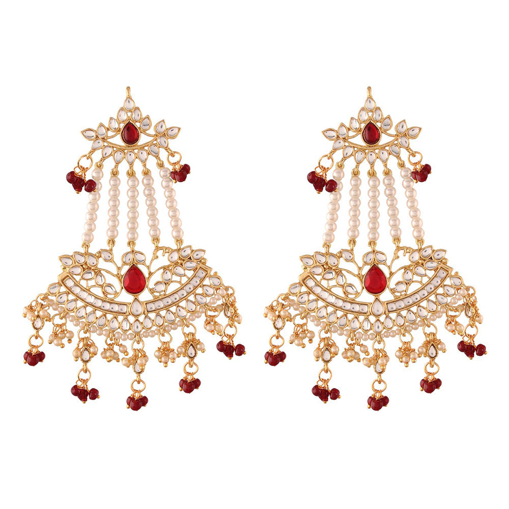 Etnico Gold Plated Traditional Kundan & Pearl Dangler Drop Paasa Earrings For Women (E2636M)