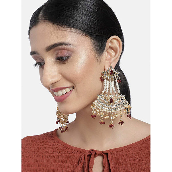 Etnico Gold Plated Traditional Kundan & Pearl Dangler Drop Paasa Earrings For Women (E2636M)