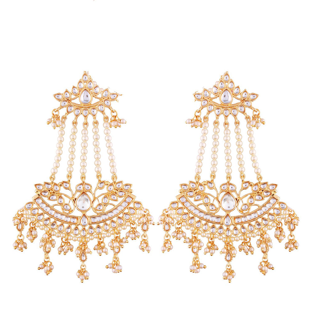 Etnico Women's Traditional Gold Plated Zinc Alloy Kundan and Pearl Zinc Earrings (E2636)